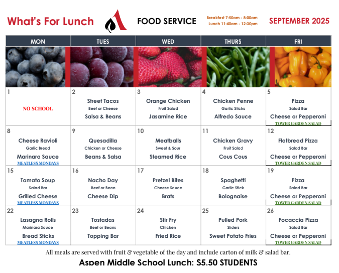 AMS Lunch Menu
